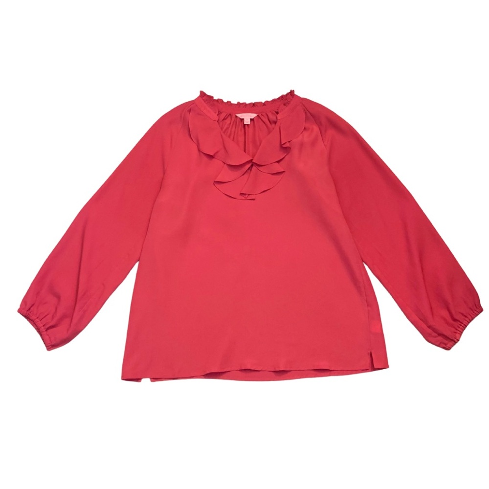 Lilly Pulitzer Hot Pink Long Sleeves Ruffle Blouse Romantic Maximalism Feminine